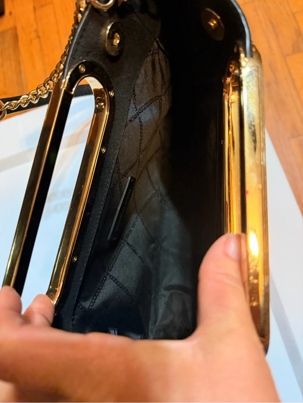 Michael Kors Black Saffiano Satchel with Gold Oval Handle